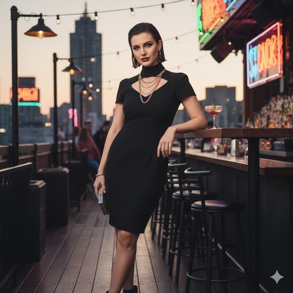 Vintage Tadashi Black Cutout Bodycon Dress - Picture 1 of 8